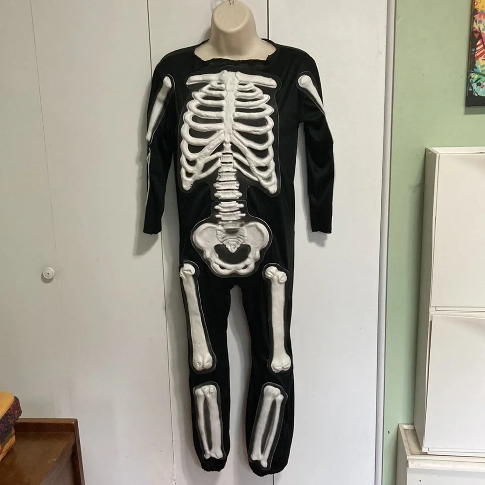Halloween Costume Skeleton 3D Raised Bones Glow in Dark Child Large 12 14